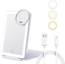 Rechargeable Travel Makeup Mirror with Lights, Portable Lighted Vanity Mirror with 10X Magnifying Mirror, 72 LED Lights, 1000mAh Battery, 3 Color Modes, Touch Dimmable Mirror for Desk & Travel