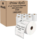 4×6 Direct Thermal Shipping Labels – 4000 Labels (500 per Roll, 8 Rolls) Water & Oil Resistant, Strong Adhesive, Compatible with Zebra & Rollo Printers (Not for DYMO)
