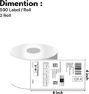 4×6 Direct Thermal Shipping Labels – 1000 Labels (500 per Roll, 2 Rolls) Water & Oil Resistant, Permanent Adhesive, Compatible with Zebra & Rollo Printers (Not for DYMO)