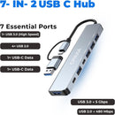 7-in-2 USB-C Hub Aluminum Multiport Adapter with USB-C Charging, USB 3.0 & 4 USB 2.0 Ports – Compatible with MacBook, iPad, Laptop & PC
