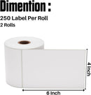 4×6 Direct Thermal Shipping Labels – 500 Labels (2 Rolls) Strong Self-Adhesive, Moisture Resistant, Compatible with Zebra, Rollo, Nelko & Similar Printers (Not for DYMO)