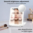 Rechargeable Travel Makeup Mirror with Lights, Portable Lighted Vanity Mirror with 10X Magnifying Mirror, 72 LED Lights, 1000mAh Battery, 3 Color Modes, Touch Dimmable Mirror for Desk & Travel