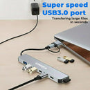 7-in-2 USB-C Hub Aluminum Multiport Adapter with USB-C Charging, USB 3.0 & 4 USB 2.0 Ports – Compatible with MacBook, iPad, Laptop & PC