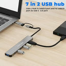 7-in-2 USB-C Hub Aluminum Multiport Adapter with USB-C Charging, USB 3.0 & 4 USB 2.0 Ports – Compatible with MacBook, iPad, Laptop & PC
