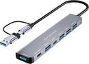 7-in-2 USB-C Hub Aluminum Multiport Adapter with USB-C Charging, USB 3.0 & 4 USB 2.0 Ports – Compatible with MacBook, iPad, Laptop & PC