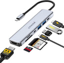 CPHUSA USB-C Hub 7-in-1 Multiport Adapter – 4K@30Hz HDMI, USB 3.0, USB 2.0, 100W PD Charging, SD/TF Card Reader – USB-C Docking Station for MacBook Pro/Air, Chromebook, Dell, HP & Type-C Devices