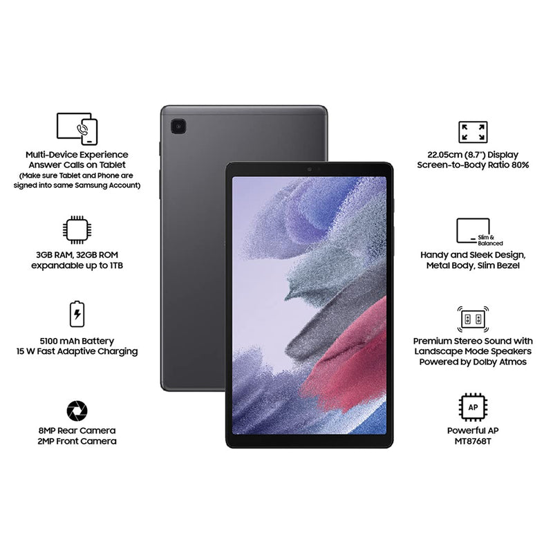 Unlocked Samsung Galaxy Tab A Lite 8.7", 32GB, Dark Gray (WiFi + Cellular Data) - SM-T227U Tablet (Open Box) - InstaWireless.com