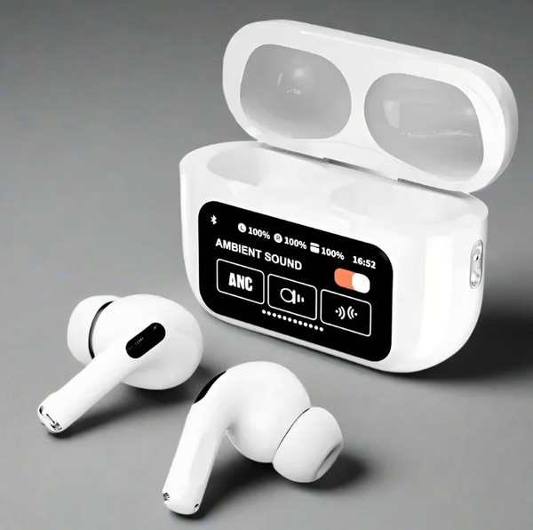 CPHUSA A9 Pro Noise Cancelling Bluetooth Earbuds, Wireless buds with 13 Functions, LED Display, Microphone, & USB Charging Compatible with iPhone & Android, Earphones for Music, Calls & Gaming - White