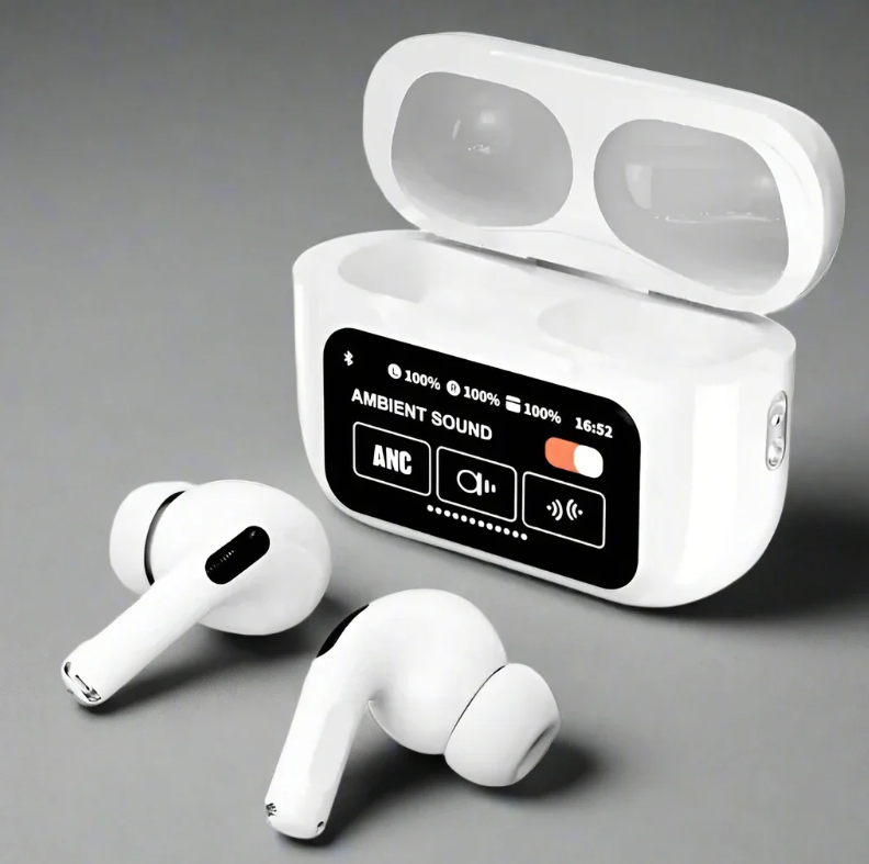 CPHUSA A9 Pro Noise Cancelling Bluetooth Earbuds, Wireless buds with 13 Functions, LED Display, Microphone, & USB Charging Compatible with iPhone & Android, Earphones for Music, Calls & Gaming - White